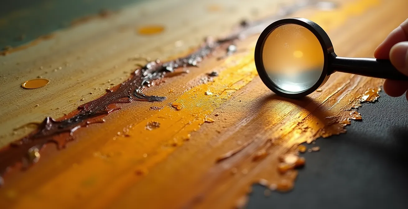 Gros plan d'un expert examinant minutieusement les détails d'une peinture ancienne avec une loupe professionnelle
