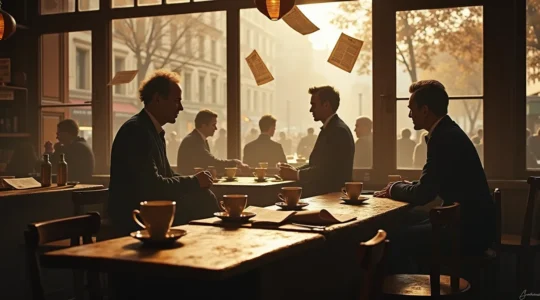 Illustration symbolique des cafés parisiens mêlant tradition et histoire
