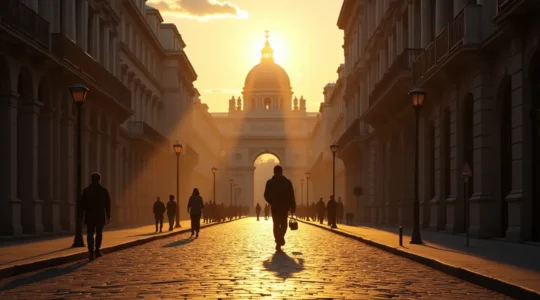 Vue artistique mêlant monuments antiques de Paris et figures mythologiques explorant la ville