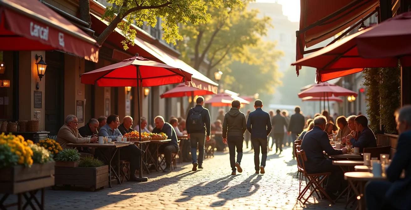 Écosystème social d'un marché parisien avec son café attenant