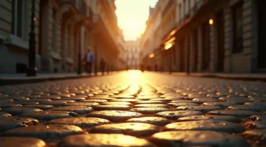 Vue d'une rue pavée authentique de Paris avec ses pavés de granit patinés par le temps