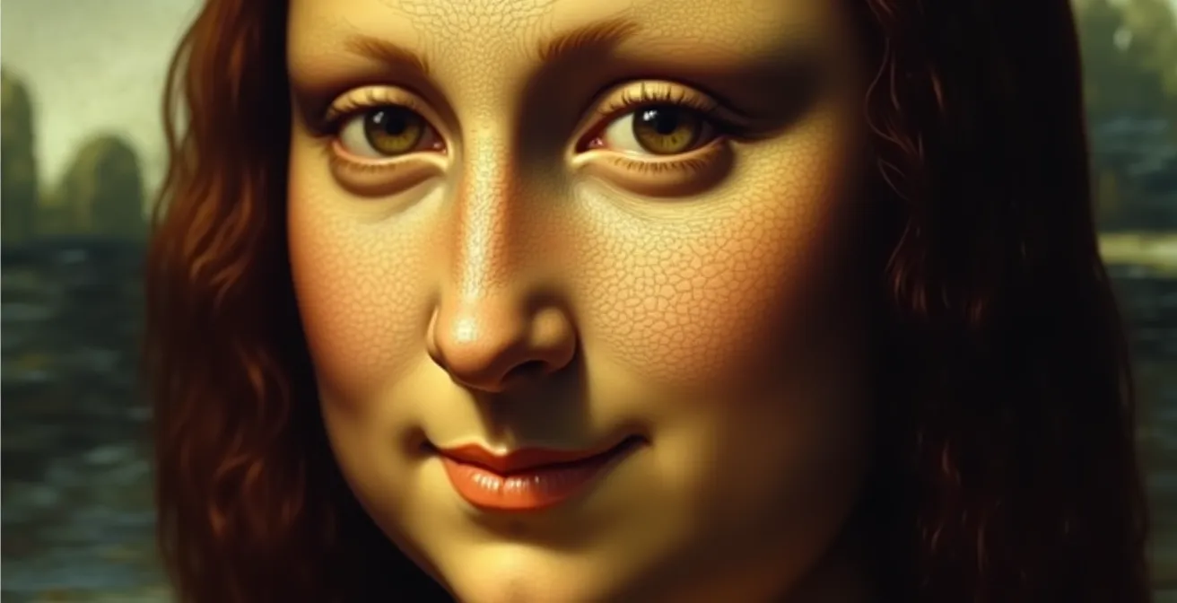 Illustration du visage de la Joconde montré en couches successives pour expliquer la technique du sfumato
