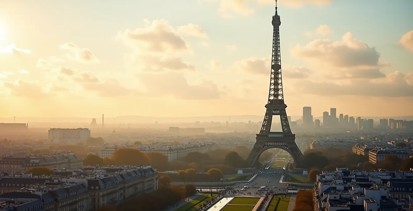 Vue majestueuse de la Tour Eiffel au-dessus de Paris, symbole architectural français