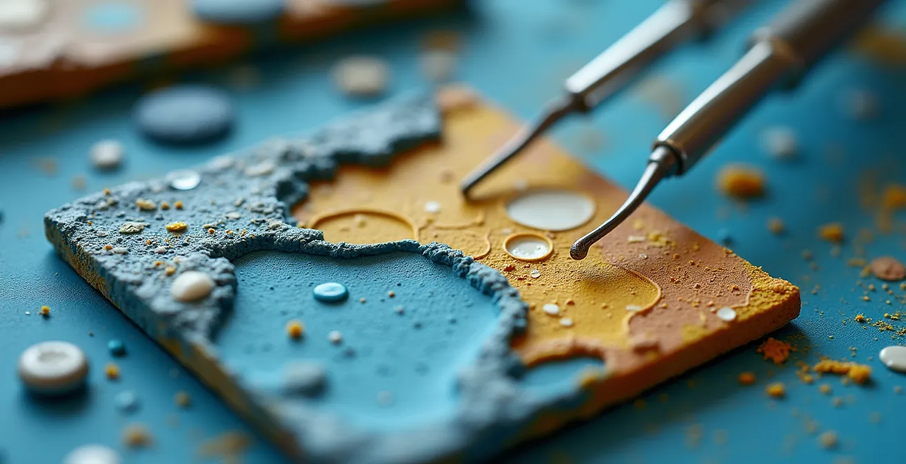 Analyse scientifique des pigments d'un tableau dans un laboratoire spécialisé