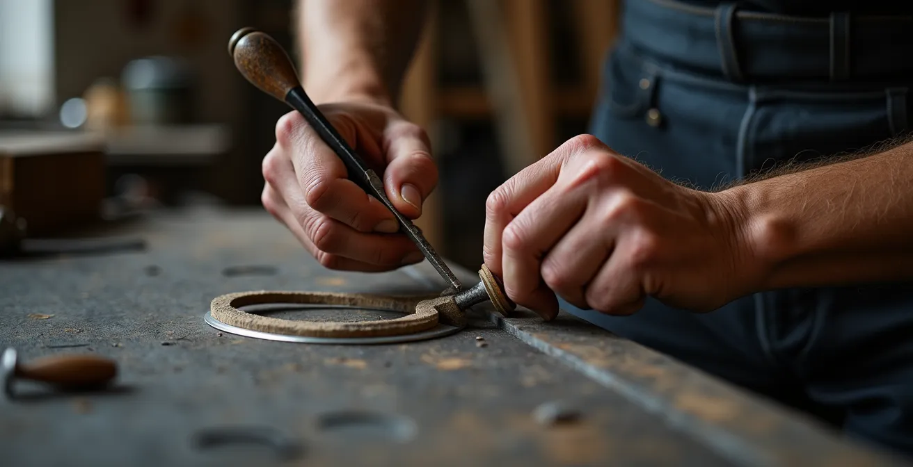 Atelier d'artisan parisien contemporain travaillant le métal avec des techniques inspirées de l'Art Nouveau