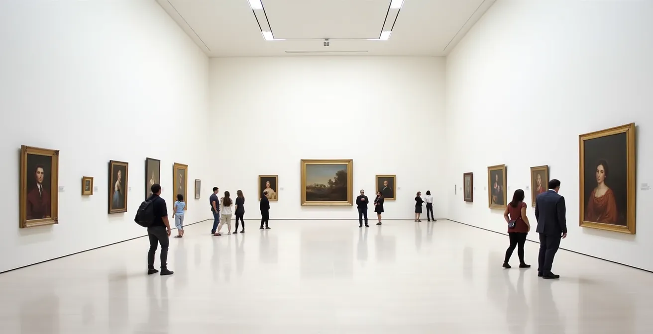 Vue d'ensemble de la collection Walter-Guillaume au sous-sol de l'Orangerie avec tableaux de portraits modernes