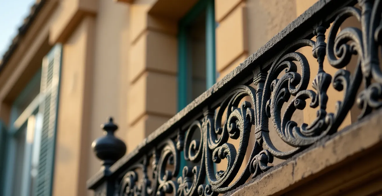 Détails architecturaux comparant ferronnerie haussmannienne et Art Nouveau