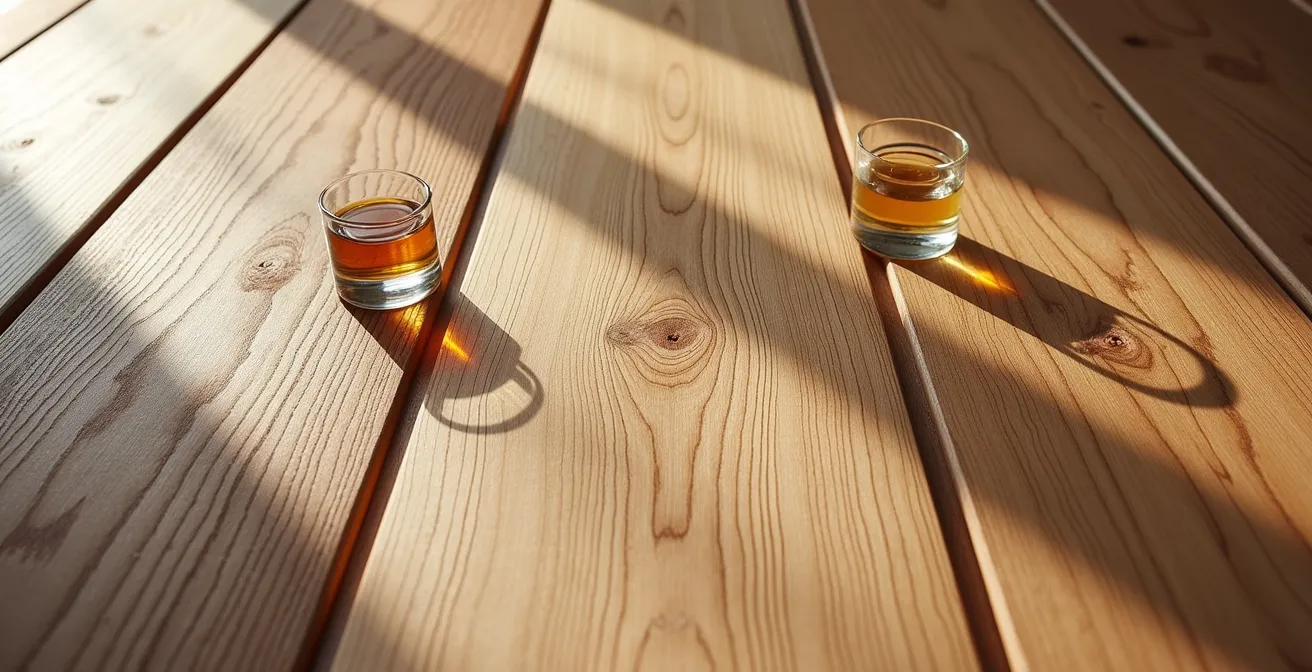 Comparaison visuelle de trois finitions sur parquet ancien : cire, huile et vitrification