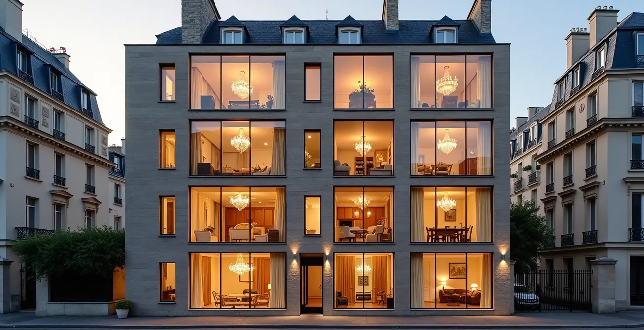 Vue en coupe d'un immeuble haussmannien montrant la hiérarchie sociale par étage