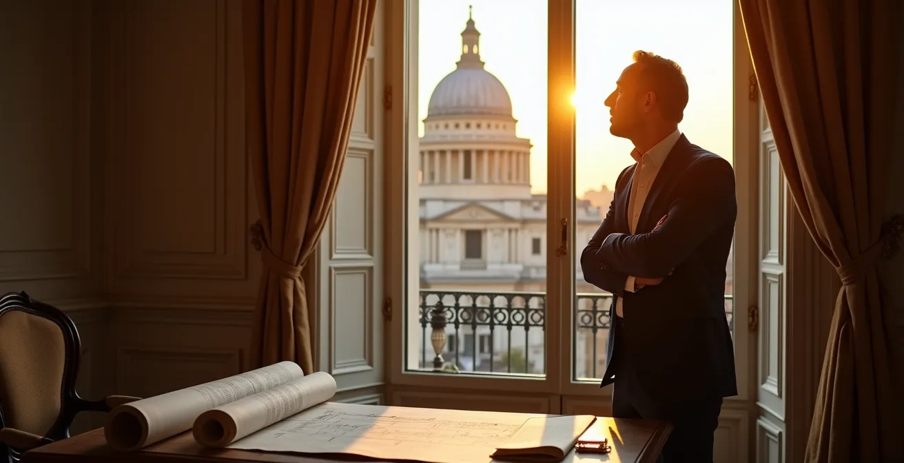 Appartement parisien avec vue sur un monument historique illustrant le concept de covisibilité