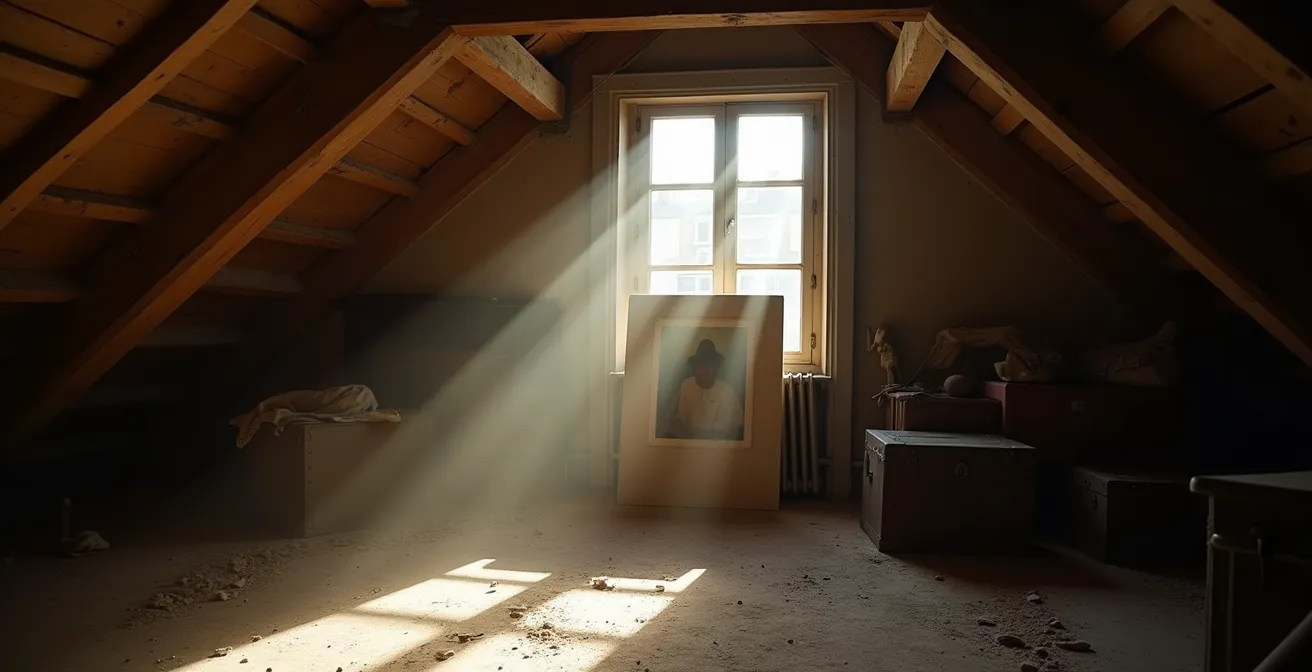 Découverte d'un tableau ancien dans un grenier parisien baigné de lumière