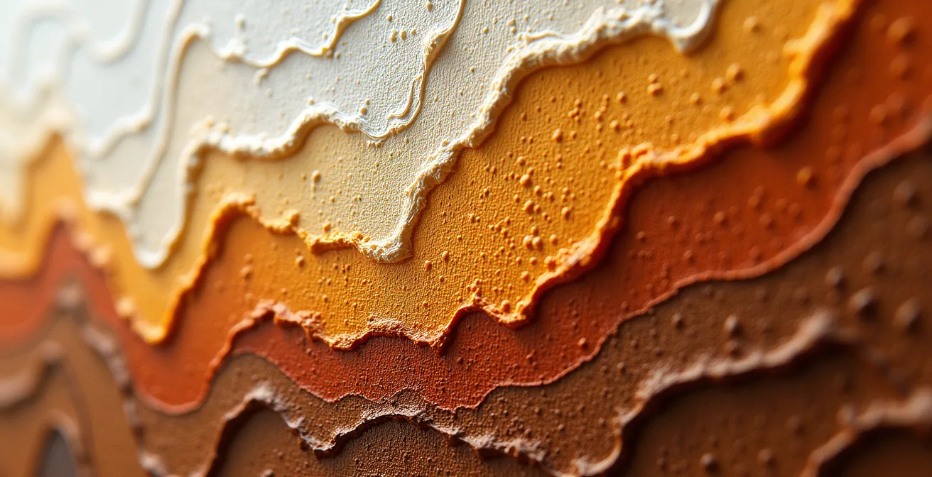 Détail macro de texture de peinture à l'huile montrant les coups de pinceau