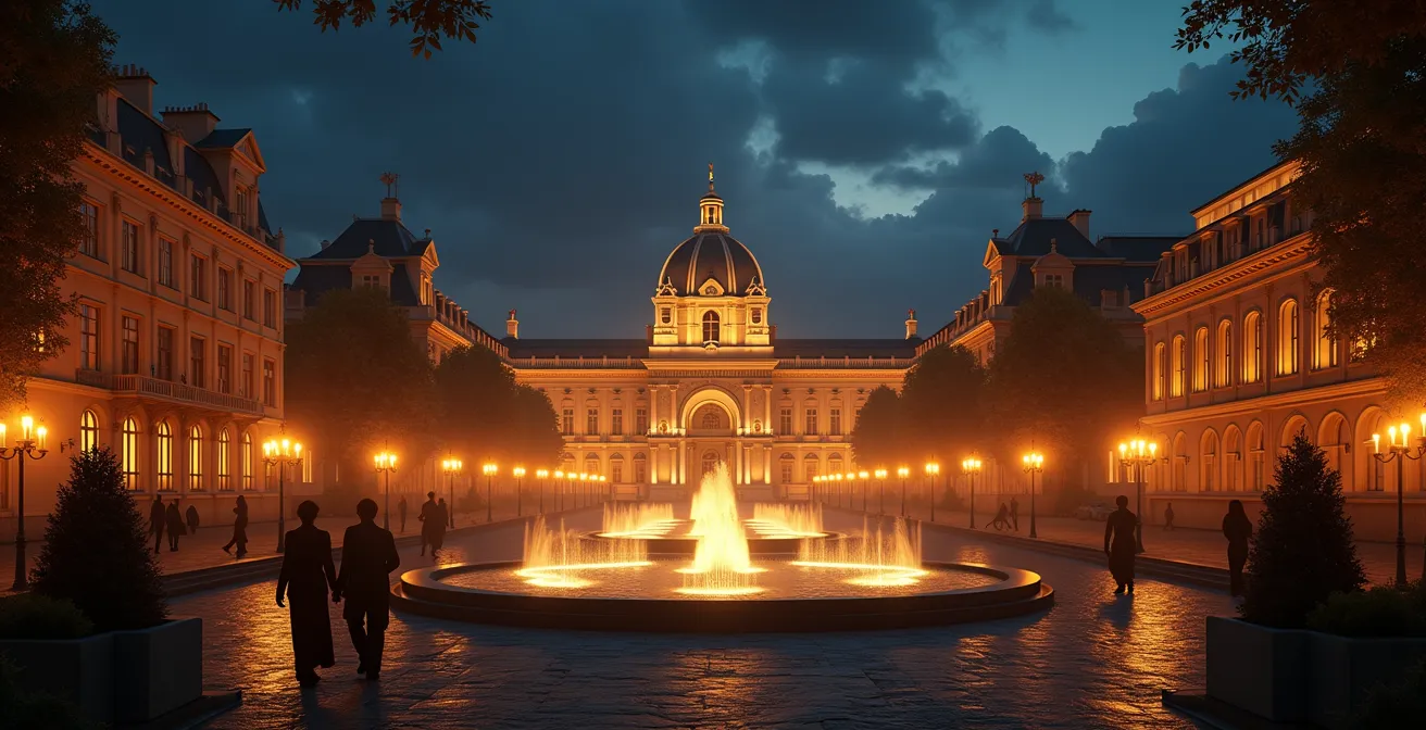 Vue panoramique de l'Exposition universelle de 1900 avec le Palais de l'Électricité illuminé