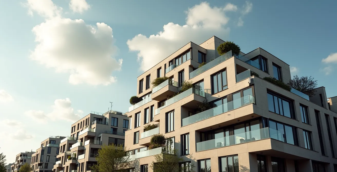 Coupe architecturale montrant les retraits successifs imposés par le PLU sur un immeuble moderne parisien