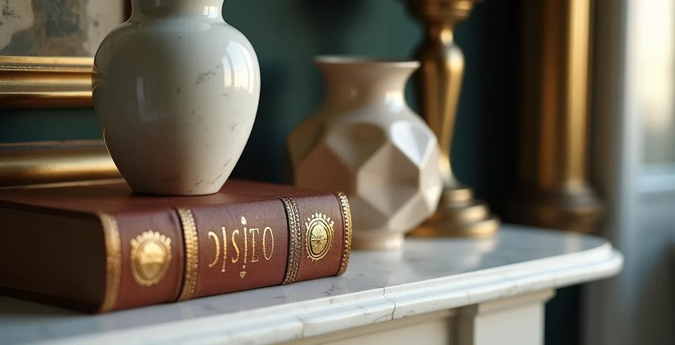 Composition décorative mélangeant harmonieusement objets de différentes époques dans un intérieur parisien