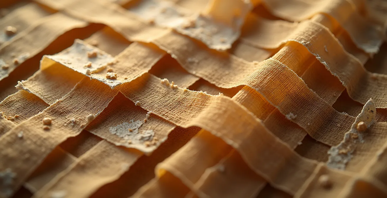 Détail macro des bandelettes de lin anciennes d'une momie égyptienne