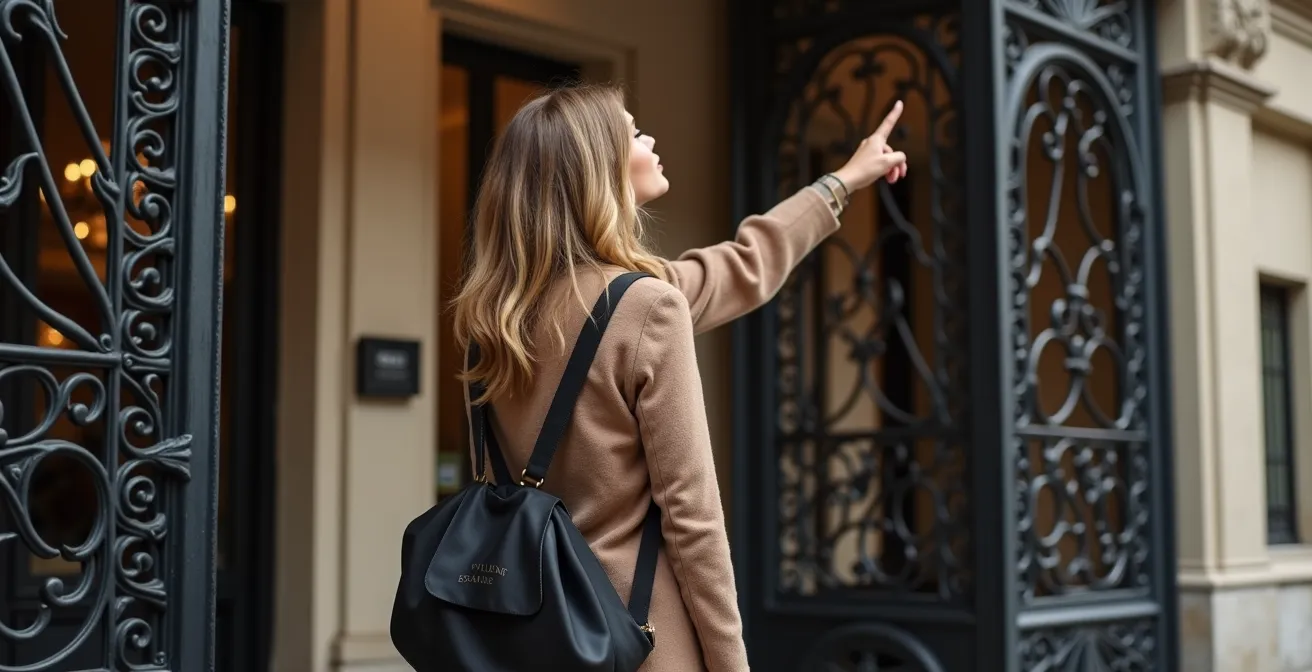Promeneur observant les détails architecturaux d'un immeuble Art Nouveau dans le 16e arrondissement