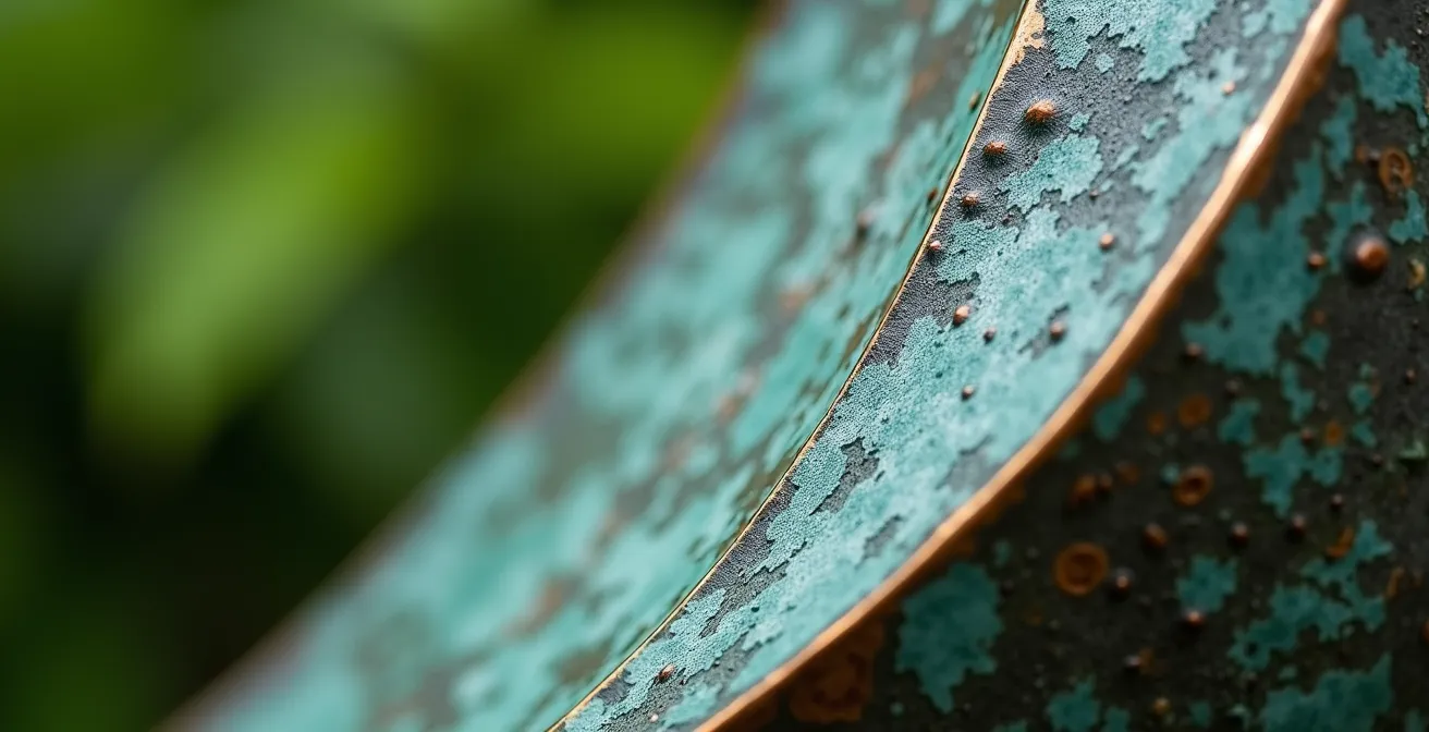 Gros plan sur une sculpture en bronze de Maillol dans le jardin avec patine verte naturelle