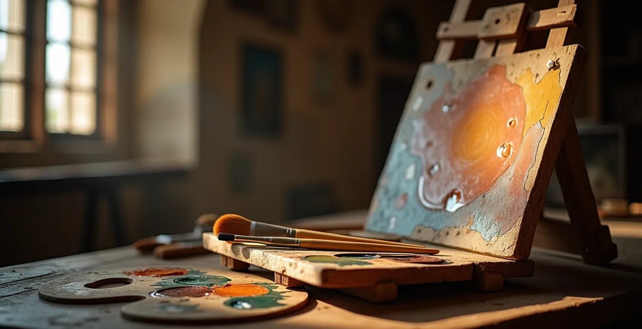 Détail artistique montrant les couches transparentes de glacis créant l'effet de brume caractéristique du sfumato