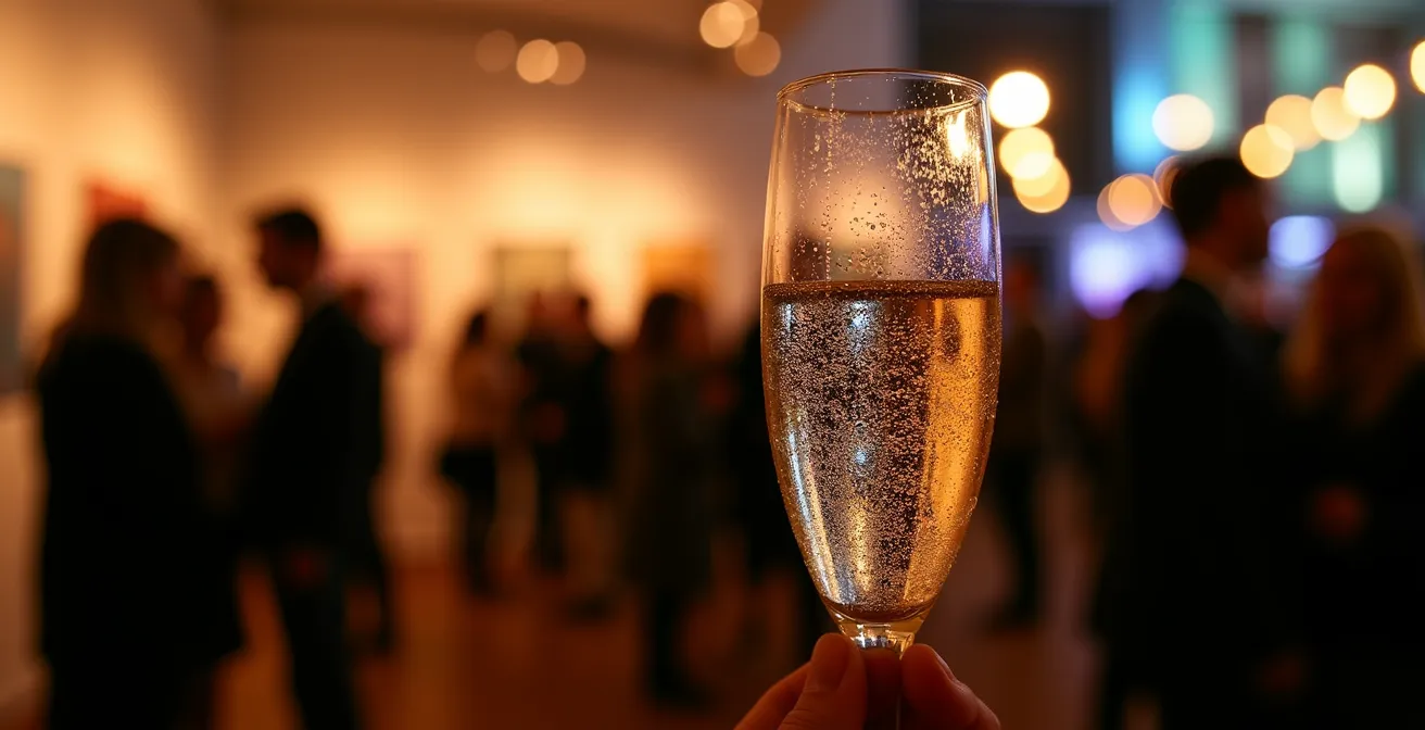 Ambiance nocturne d'un vernissage dans une galerie alternative parisienne