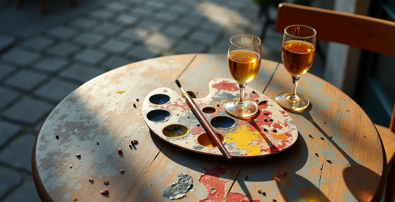 Vue panoramique de Montmartre avec ses cafés historiques et le Sacré-Cœur en arrière-plan